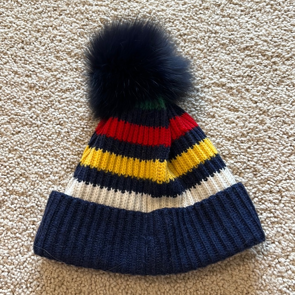 Hudson’s Bay Company Real Fur Pom Striped Beanie